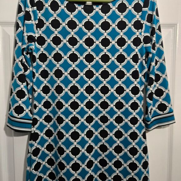 White House Black Market Women XS Black Blue Geometric Shift Dress - Picture 5 of 15